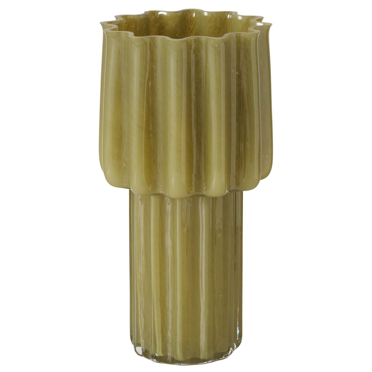 Blumenvase mit besonderer Form, Glasvase mit vertikaler Riffelung, Boltze Home Collections