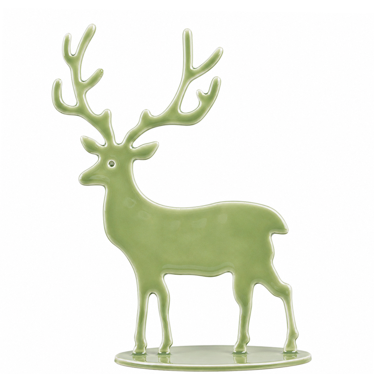 Deko Hirsch Clement, glänzender Metallhirsch moosgrün, 25cm, WMG Grünberger