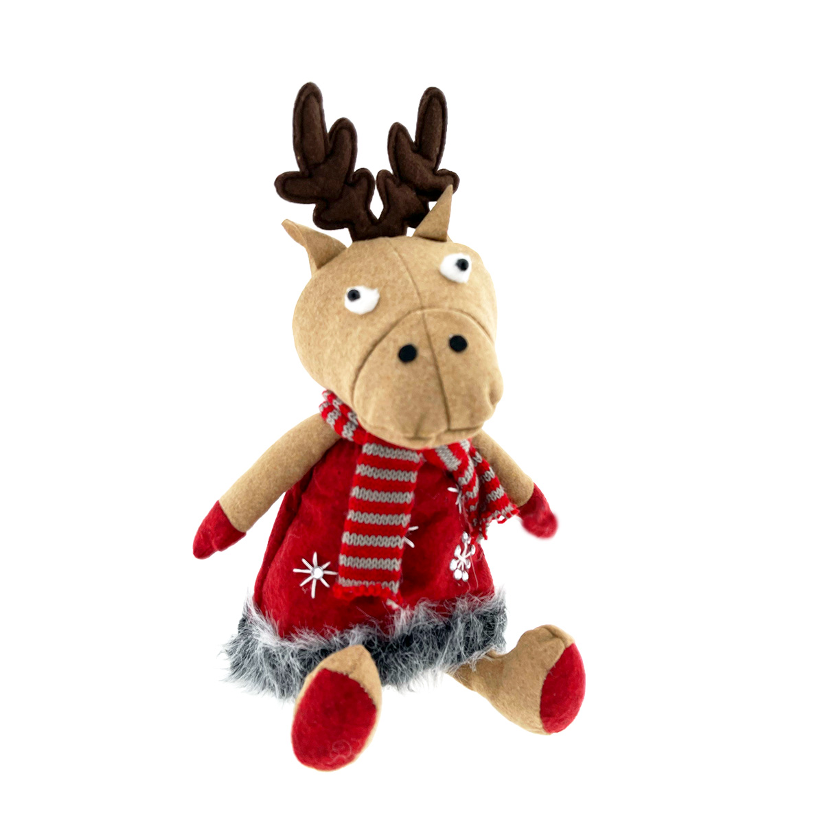 Deko Rentier, Weihnachtsrentier Sven, rotes Kleid und Schal, 36cm