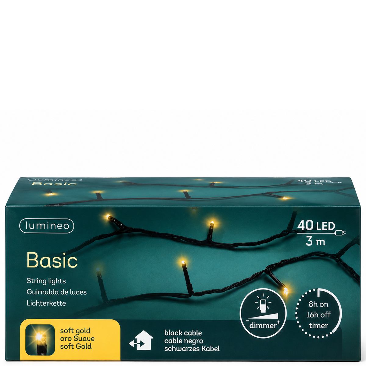 LED Lichterkette, Softgold, 40 LED, 300cm, Outdoor, Lumineo