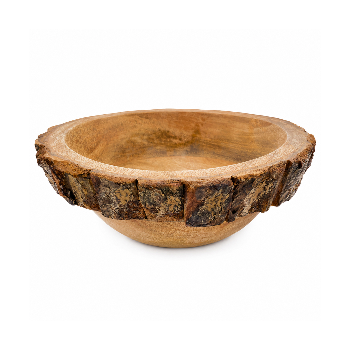 Holzschale Natur, rustikale Mangoschale mit Rinde, Ø17cm