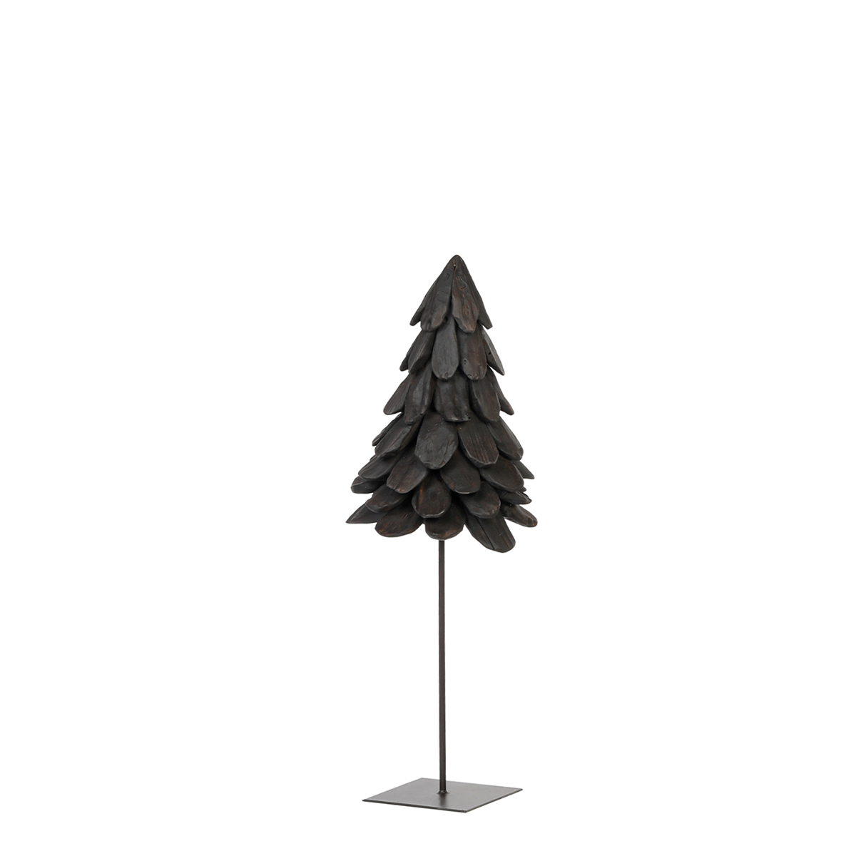 Deko Tannenbaum Teak schwarz, Tanne aus Naturholz auf Eisenständer, 70cm, WMG Grünberger
