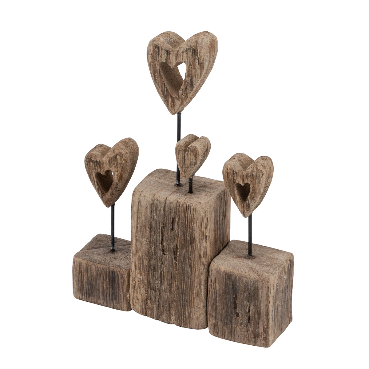 Holzherzen auf Holzwürfel, rustikale Herzen aus Naturholz, 12x17cm