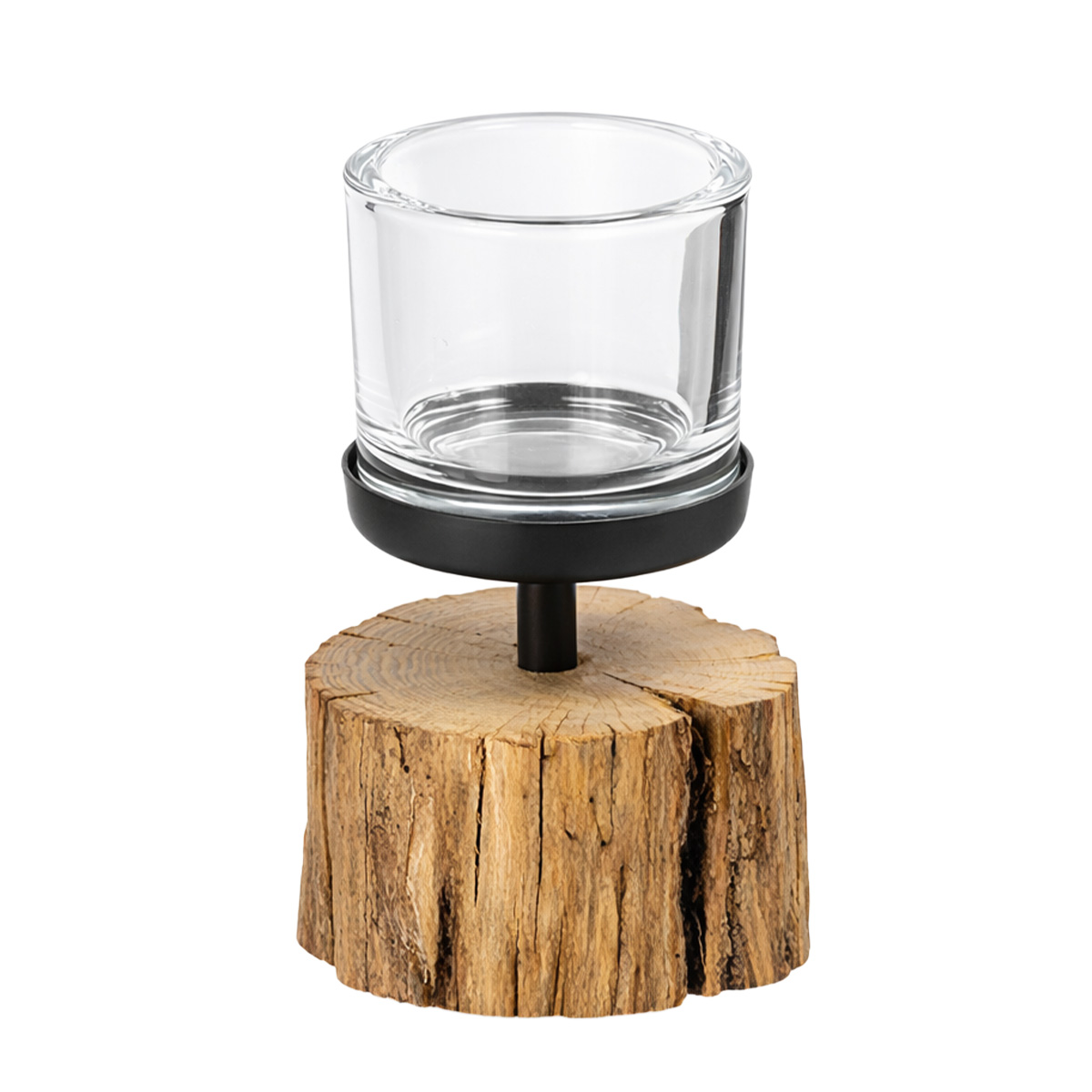 Windlicht Balance, kleines rustikales Naturholz-Windlicht, 13cm, WMG Grünberger