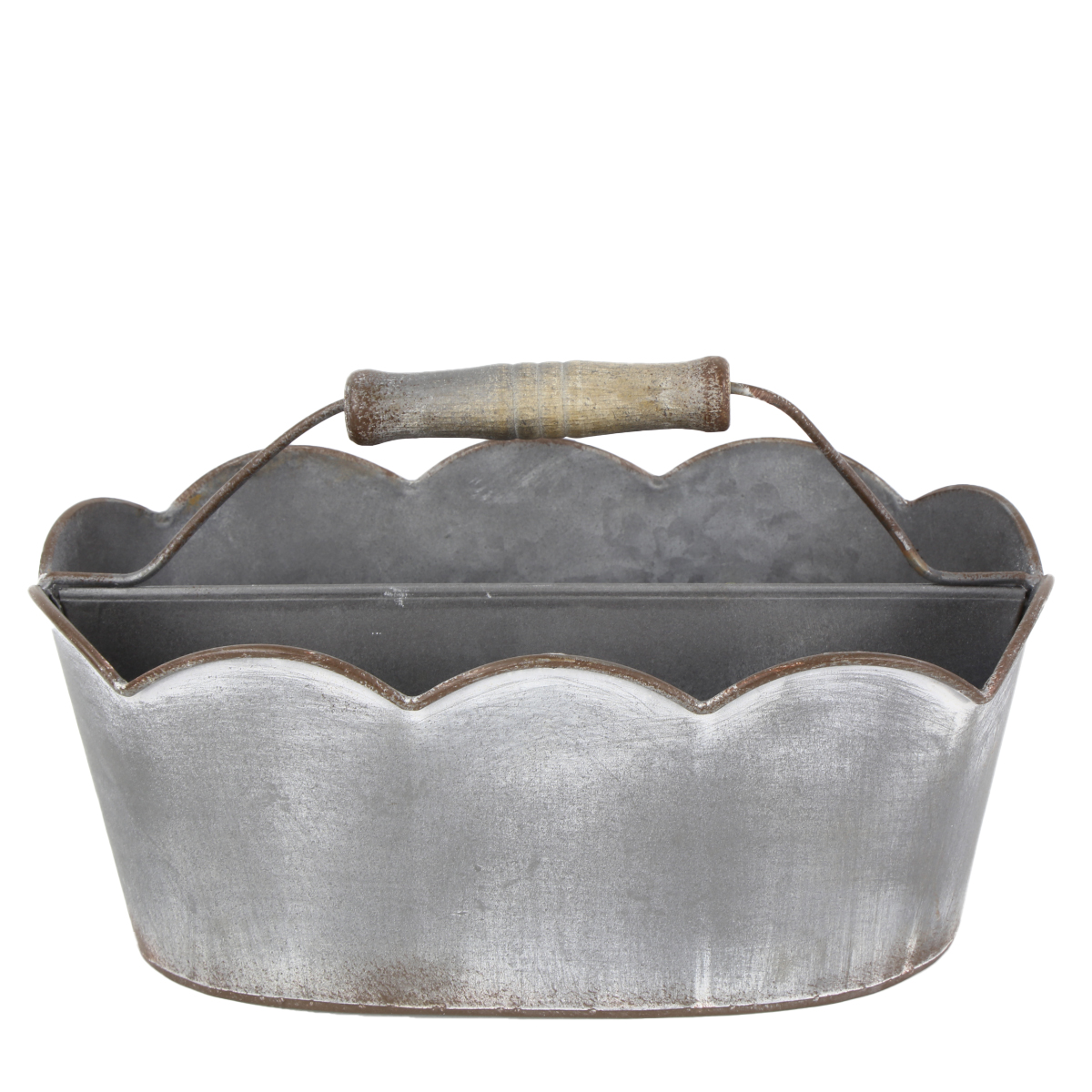 10801_01J5JMN2A57NJPN76EEX0ST2T7vWHAl07U5XVup Deko Schale mit Henkel, gewellter Rand, grau used look, oval, 27x17cm, Metall