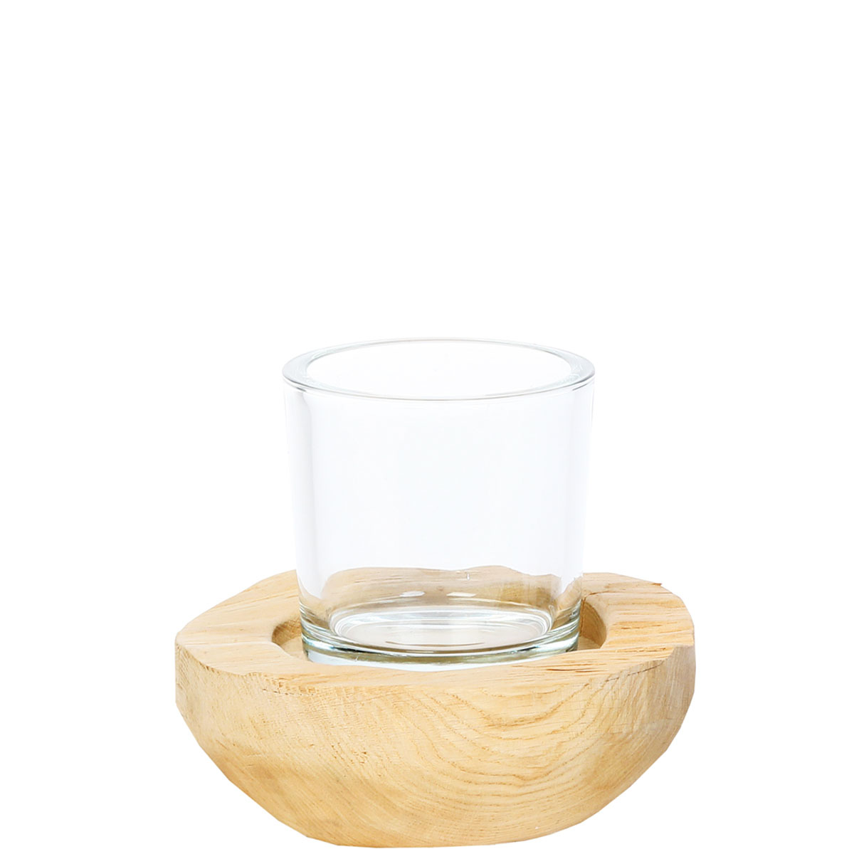Windlicht Naturholz Knut, Naturholzschale mit Glaskörper, 8cm, WMG Grünberger  