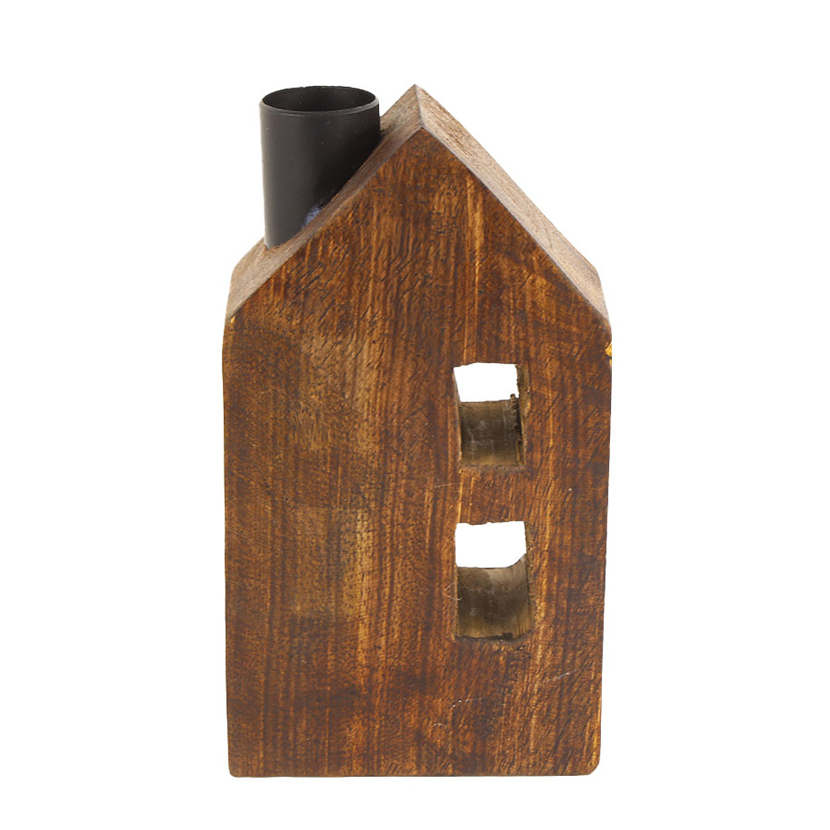 Holz Kerzenhalter Haus mit 2 Fenster, kleiner rustikaler Kerzenhalter Haus, Stabkerzenhalter, 14cm