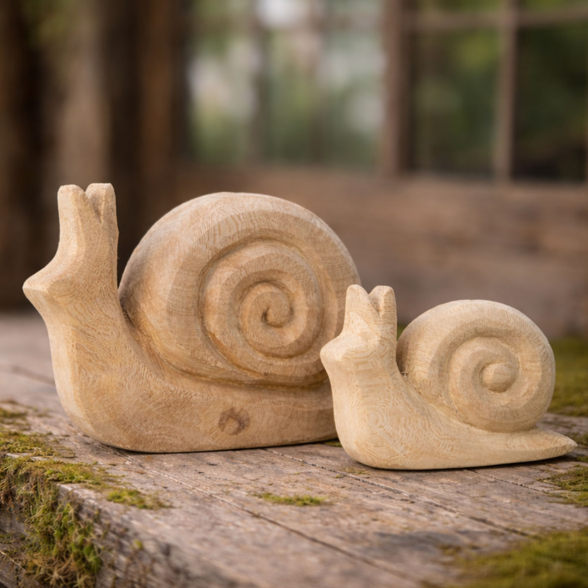 Deko Schnecke Naturholz, rustikale Holzschnecke natur sägerau, 40cm, WMG Grünberger