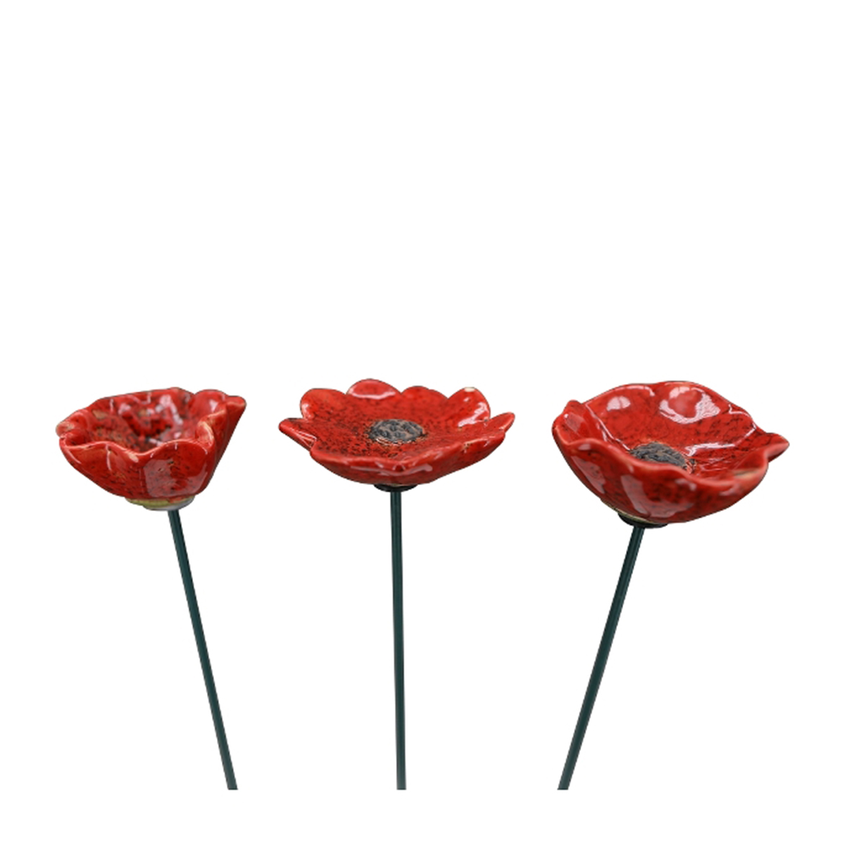 Deko Gartenstecker Blume rot, Steingut-Blume, 41cm