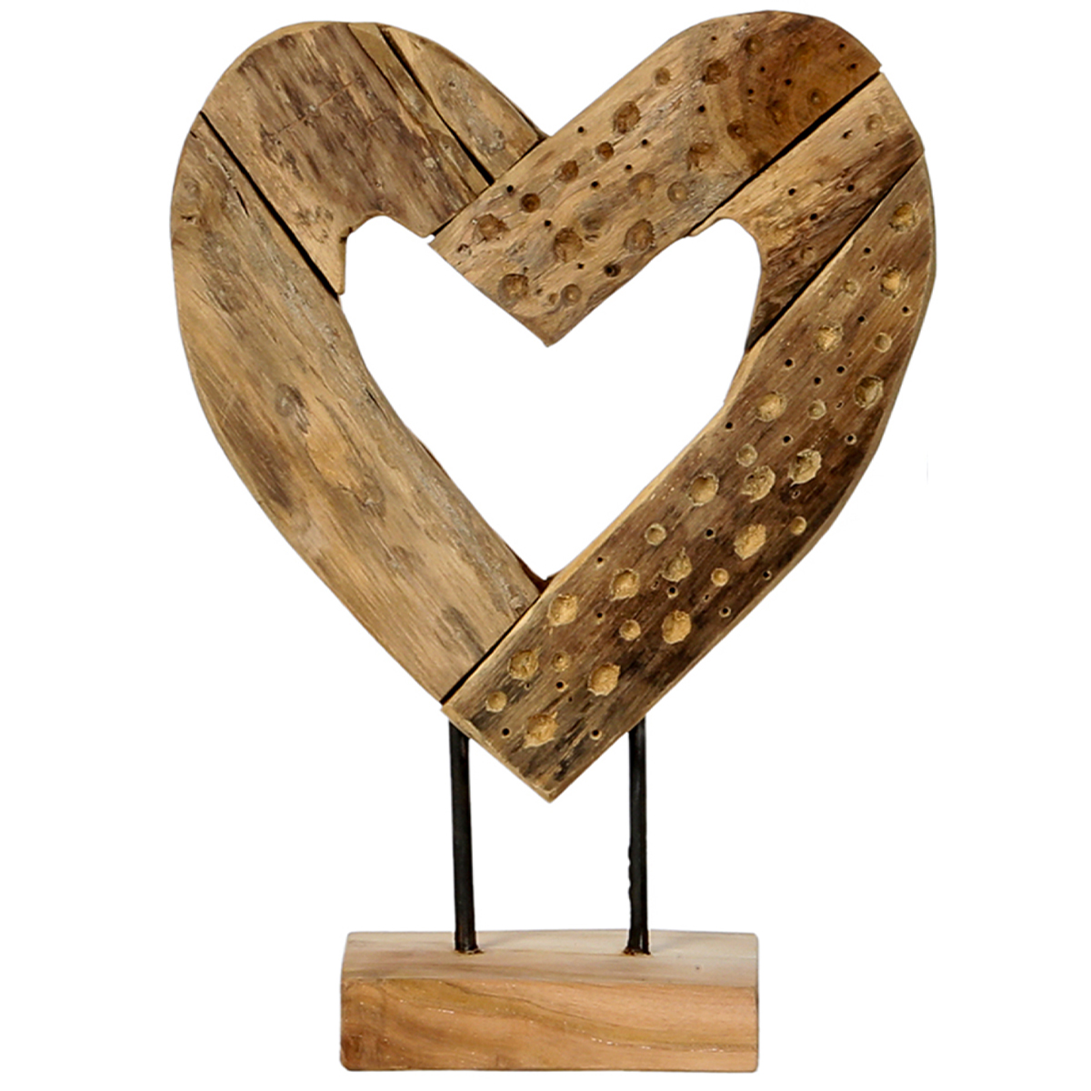 Deko Herz Teakholz Simla unfinish, Holzherz auf Holzfuß, 38cm, WMG Grünberger