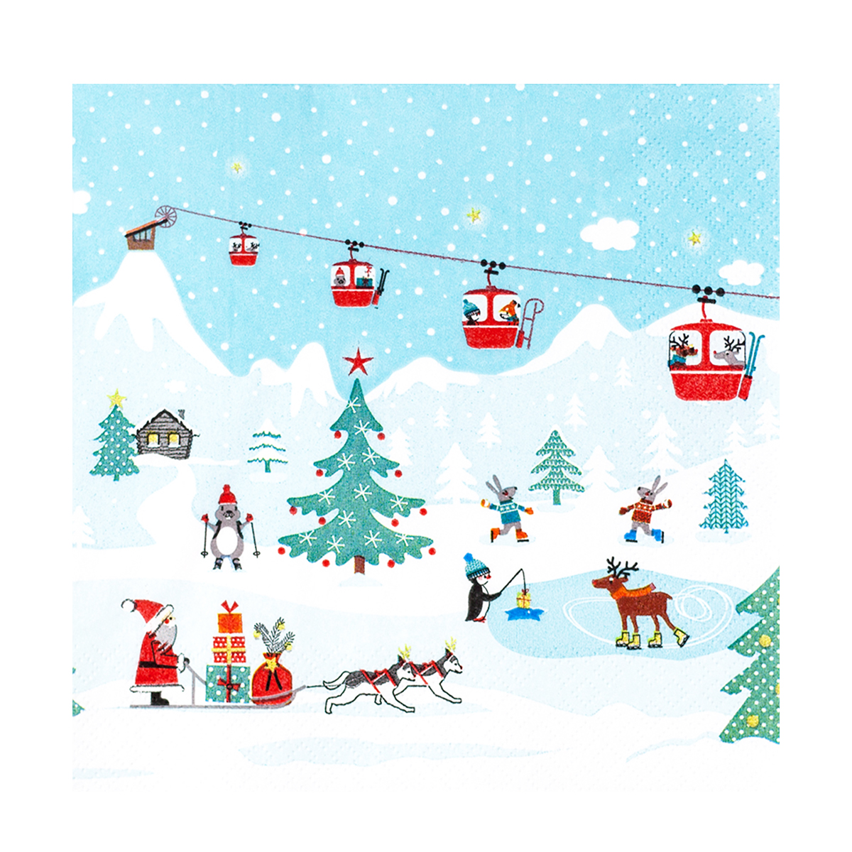 Home Fashion Papierservietten Skigondeln, Wintersport der Tiere, 33x33cm