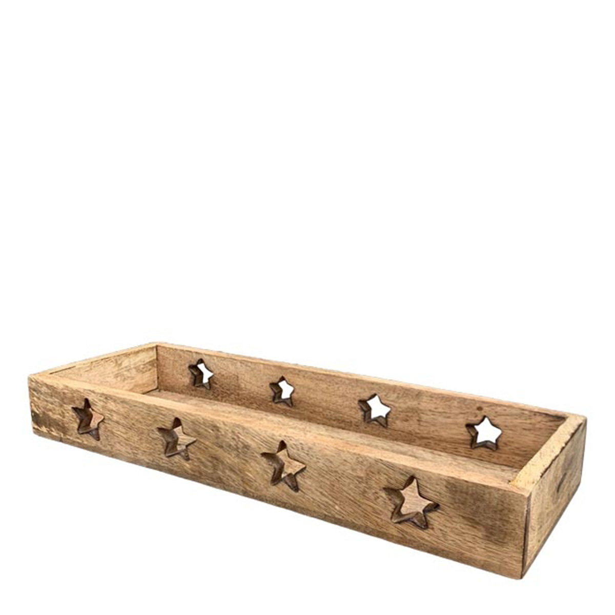 Deko Holztablett mit Sterne, längliche Holzschale Weihnachten, 34x12cm