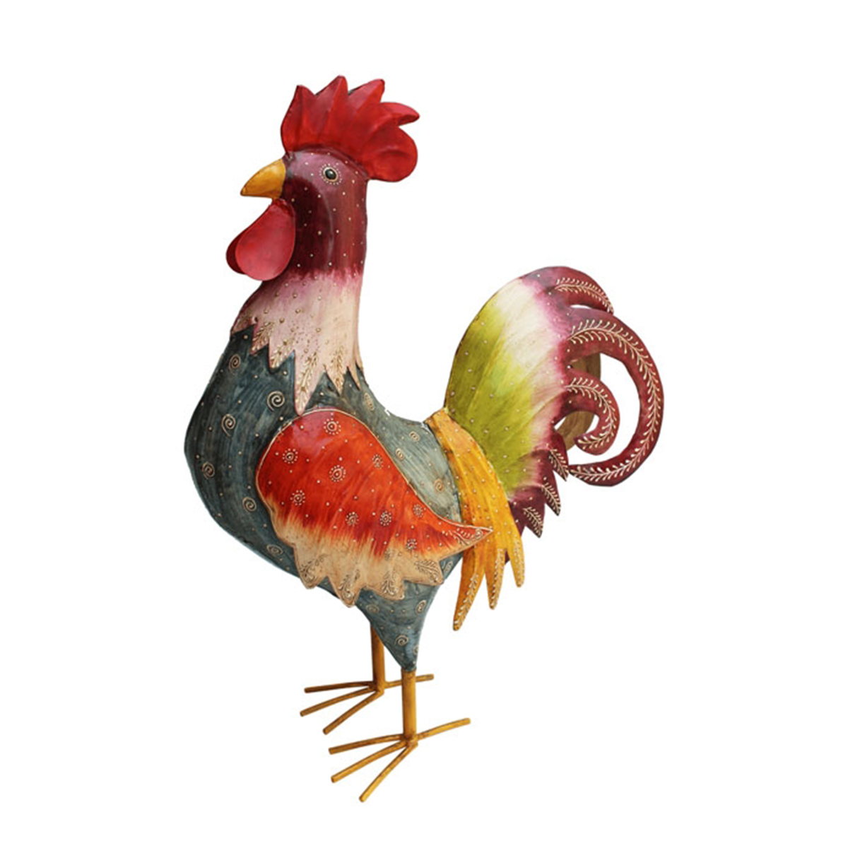 Deko Hahn bunt, großer Metallhahn mit lustigem Schweif, 60cm, Metall