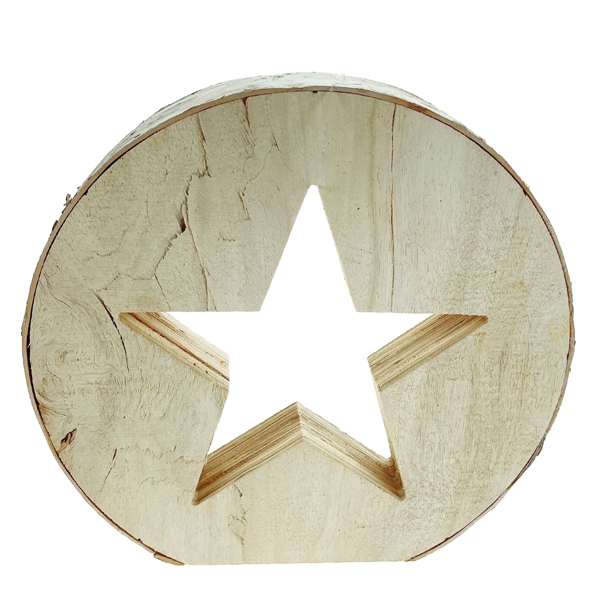 Birkenscheibe mit Stern, 20cm, Aufsteller