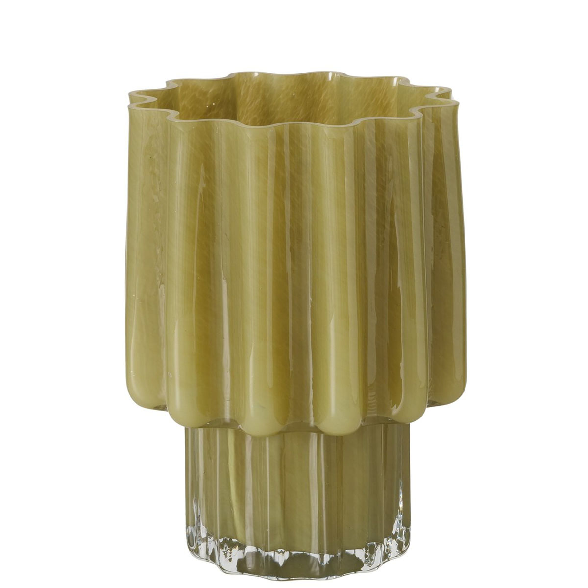 Blumenvase mit besonderer Form, Glasvase mit vertikaler Riffelung, Boltze Home Collections