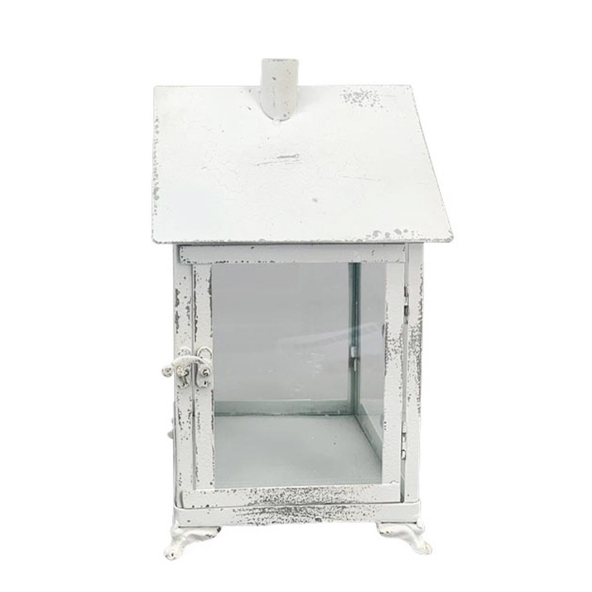 Deko Laterne Haus weiß used look, Metallwindlicht Haus Shabby Chic, 18x35cm