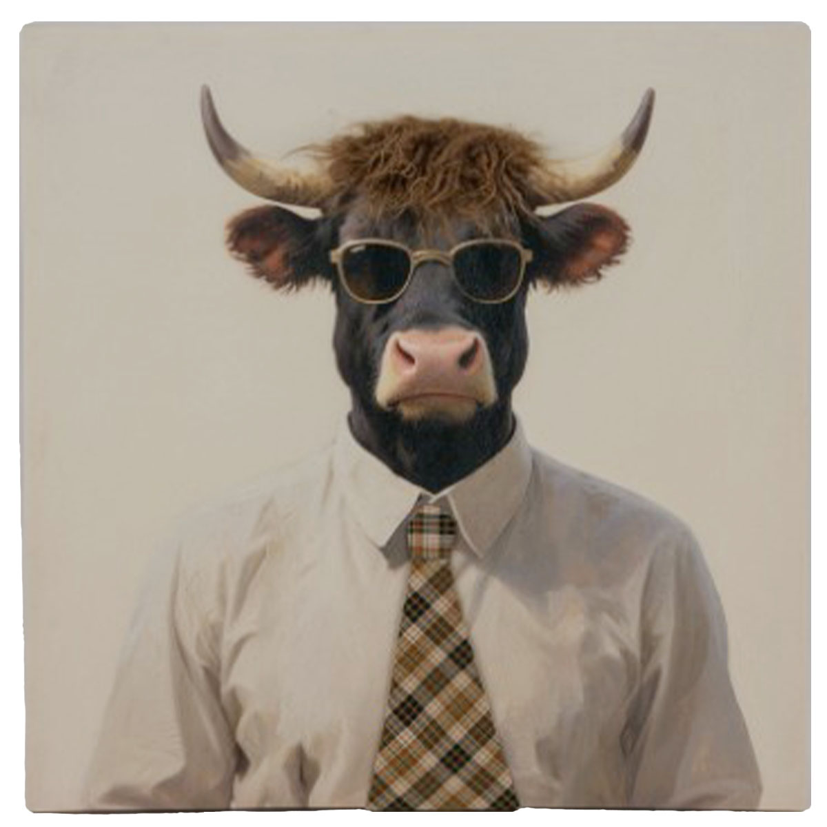 Kanevas-Bild cooler Stier mit Krawatte und Sonnenbrille, 60x60cm