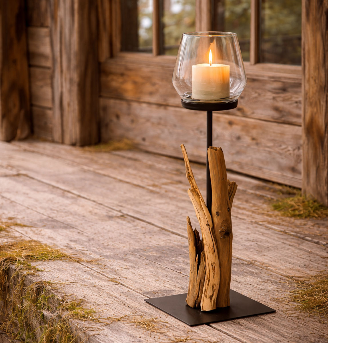 Holz Windlicht Raisa Naturholz, rustikales Windlicht aus Naturäste, 50cm, WMG Grünberger