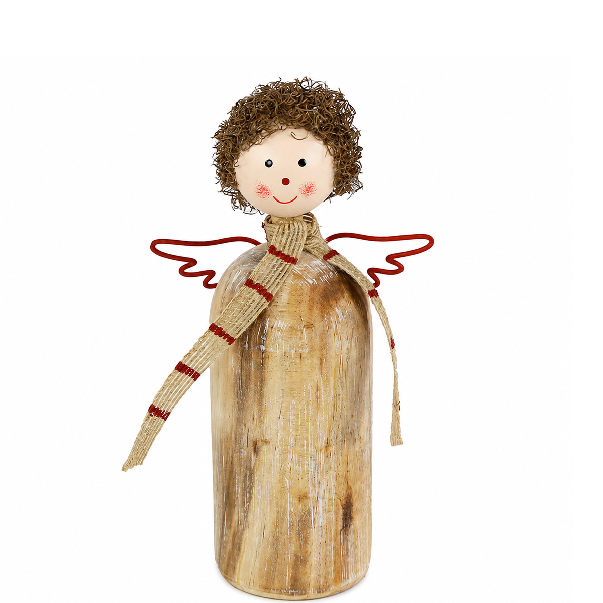 Deko Engel Naturholz, schlichter rustikaler Holzengel mit Schal, 16cm