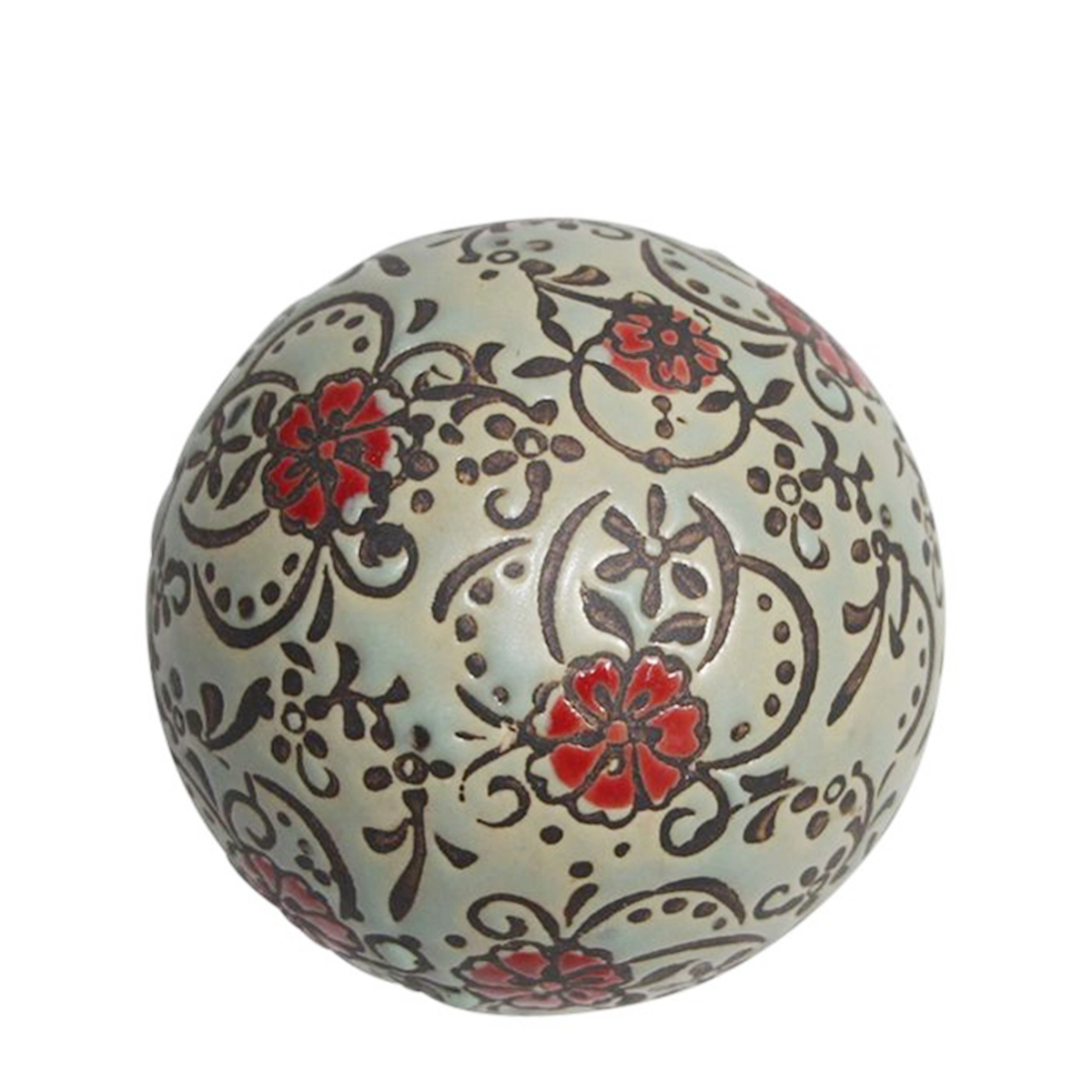 Deko Kugel mit Blumenmuster, Keramikkugel grüngrau, Ø6cm