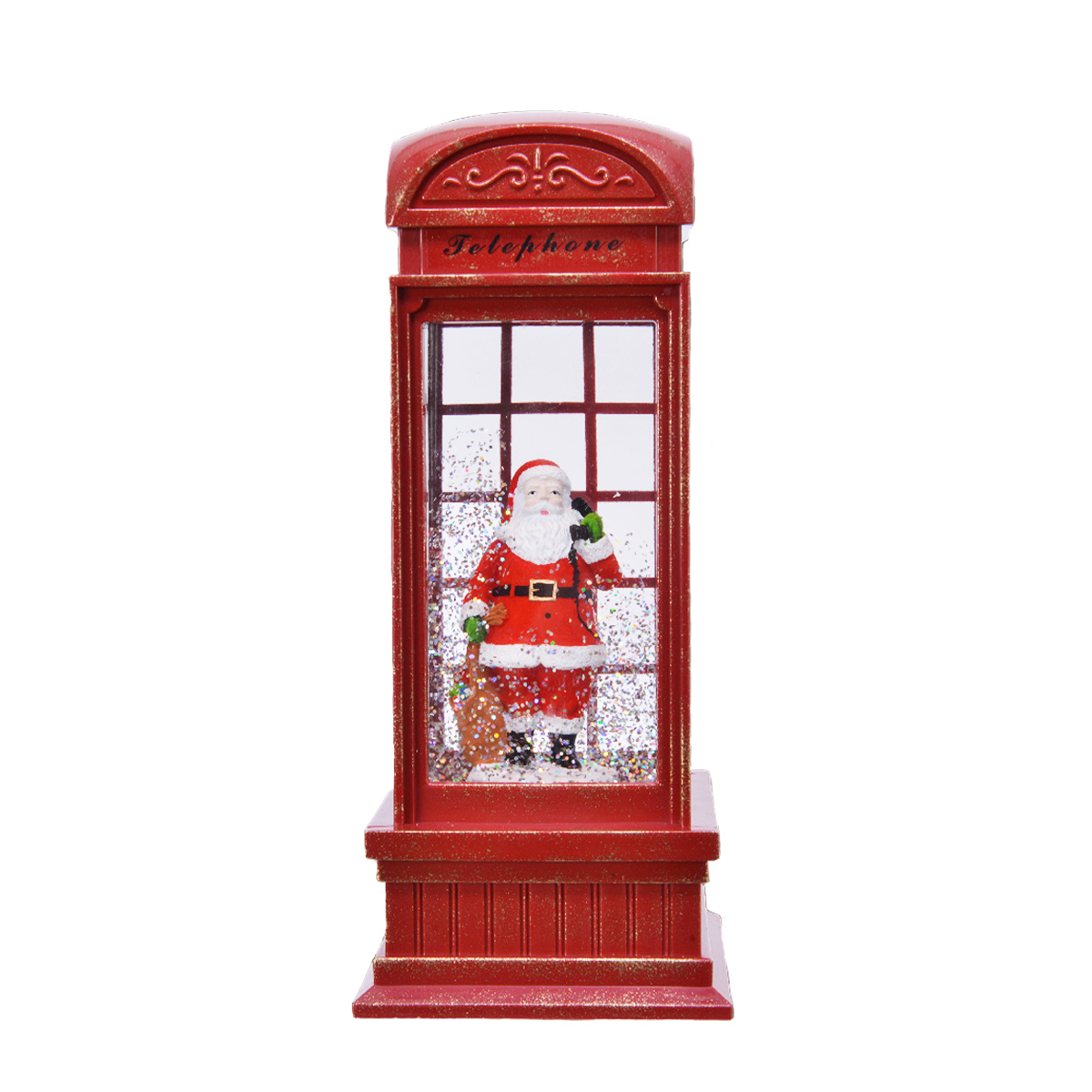 Deko LED Telefonzelle mit Schneeschauer, Musik und Licht, Schneekugel Telefonzelle mit Weihnachtsmann, Lumineo