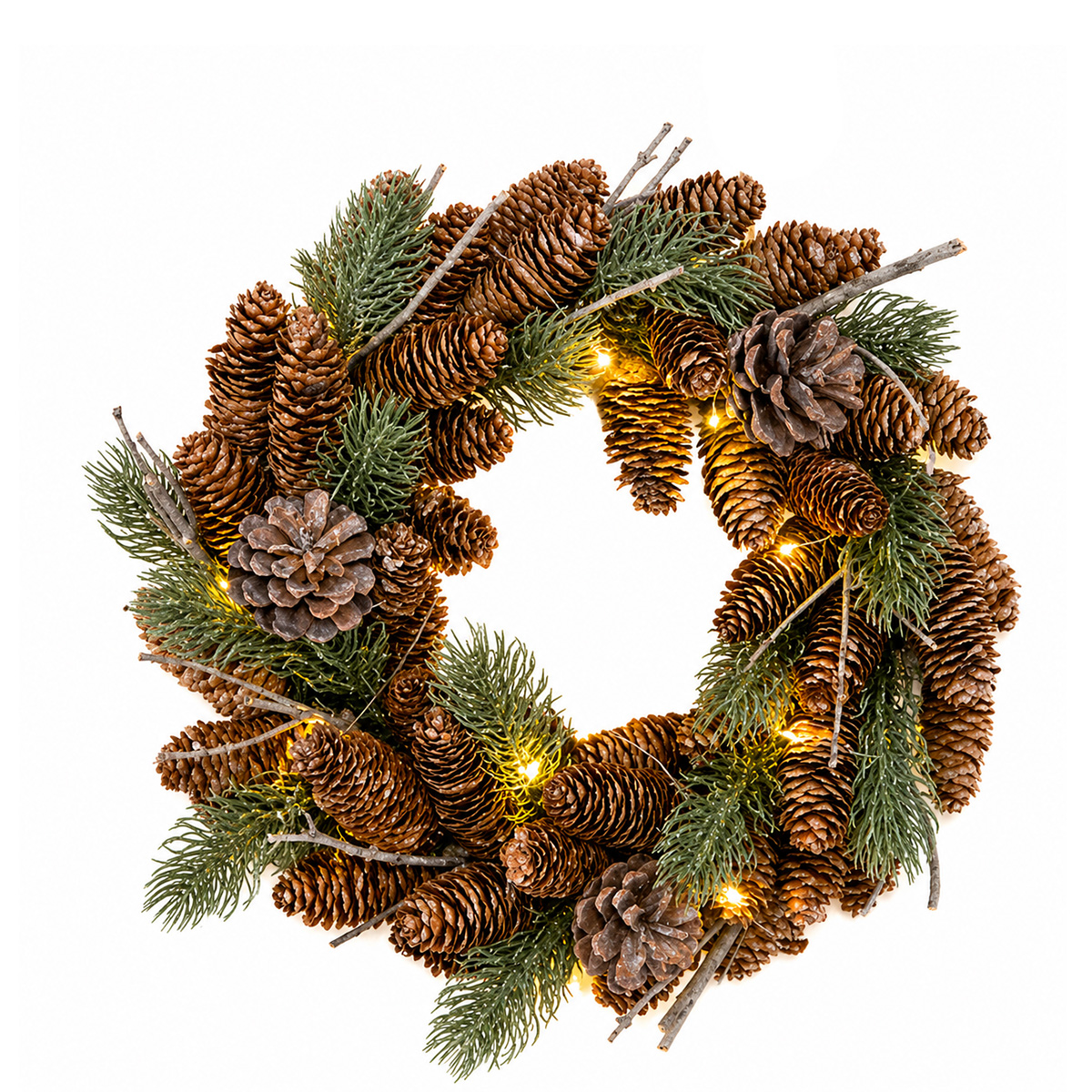 LED Tannenkranz mit Zapfen, künstlicher Tannenkranz mit Lichterkette, 30cm