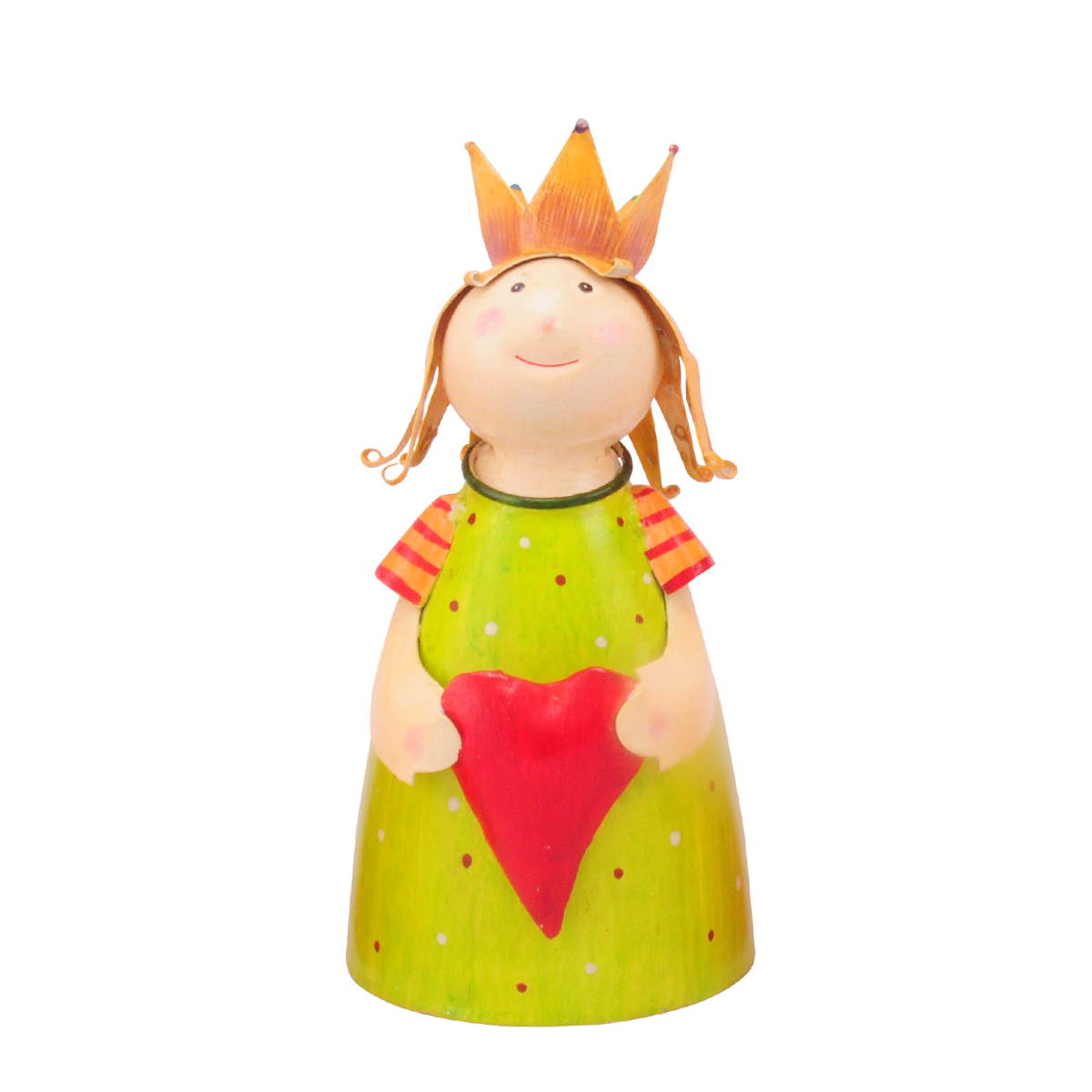 Zaunhocker Engel Schutzengel, Metallengel mit Herz und Krone, grünes Kleid, 22cm