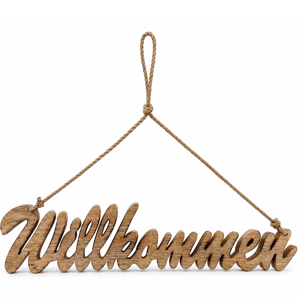 Deko Schriftzug "Willkommen" aus Mangoholz - Natürlicher Holzhänger im Landhausstil