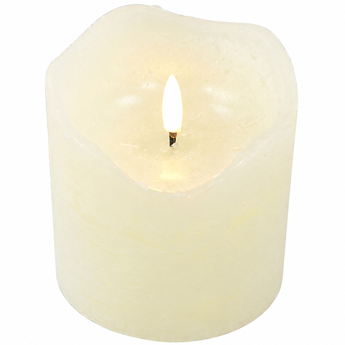 LED Stumpen Rustikal, Echtwachs-Kerzen Creme, 10cm