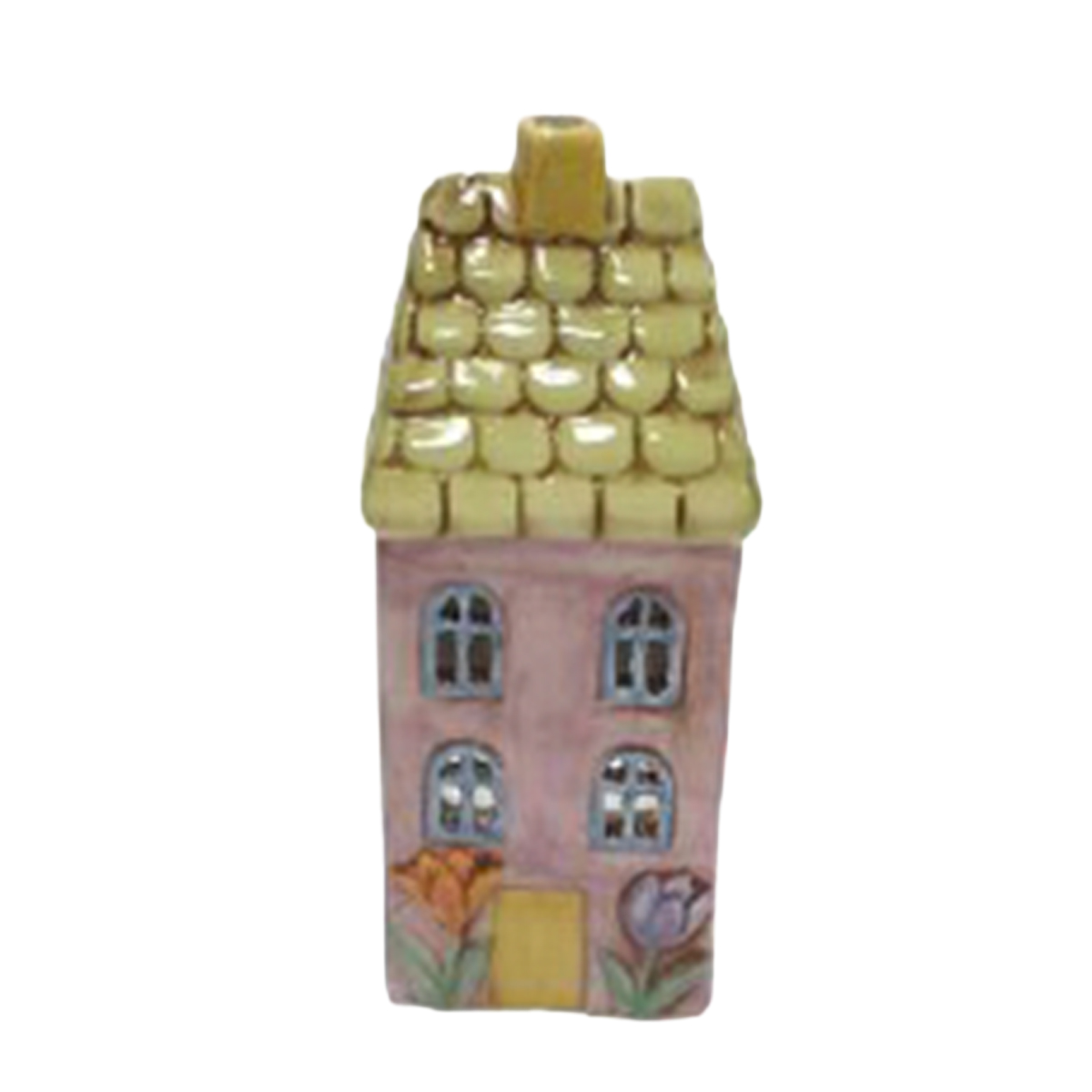 Windlicht Haus rosa, putziges Keramikhaus mit Blumen, 12cm