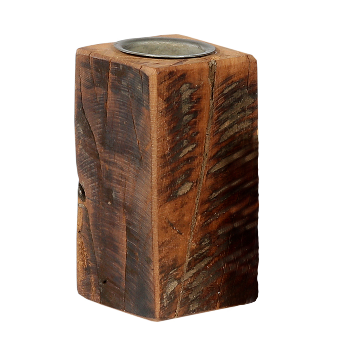 Kerzenständer Altholz, kleine rustikale Holzsäule für Teelichte oder Stumpenkerzen, 13cm, WMG Grünbe