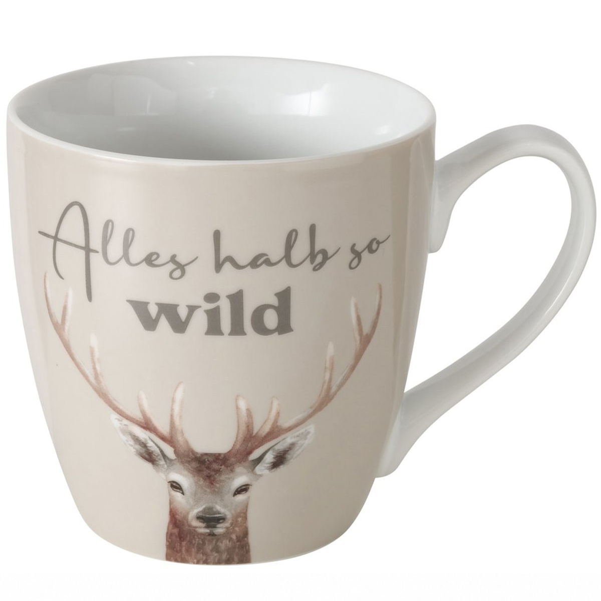 Porzellanbecher Hirsch-Design, Alles halb so wild, 480ml, Boltze Home Collections