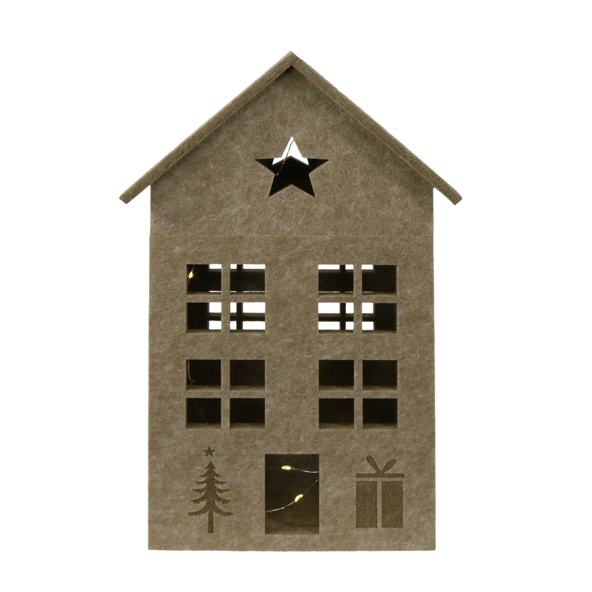 08514_01K5H007FNAJAG1A94D7XR0Q6C LED Haus mit Stern, großes hellbraunes Filzhaus Landhaus mit Lichterkette, 40cm