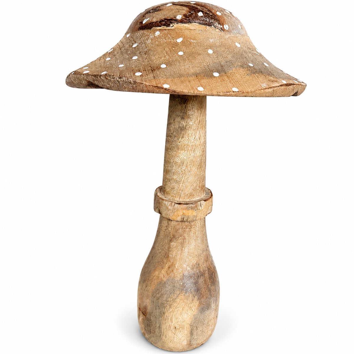 Deko Holzpilz aus Mangoholz - Rustikaler Fliegenpilz mit breiter Kappe
