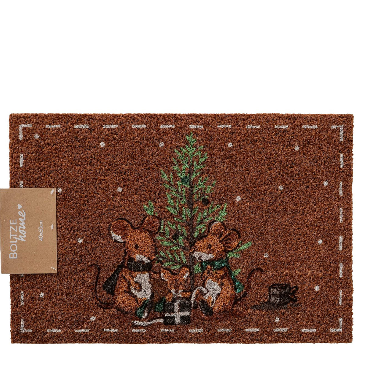 Kokos Fussmatte Mausi, Matte Weihnachtsmäuse, 60cm, Boltze Home Collections