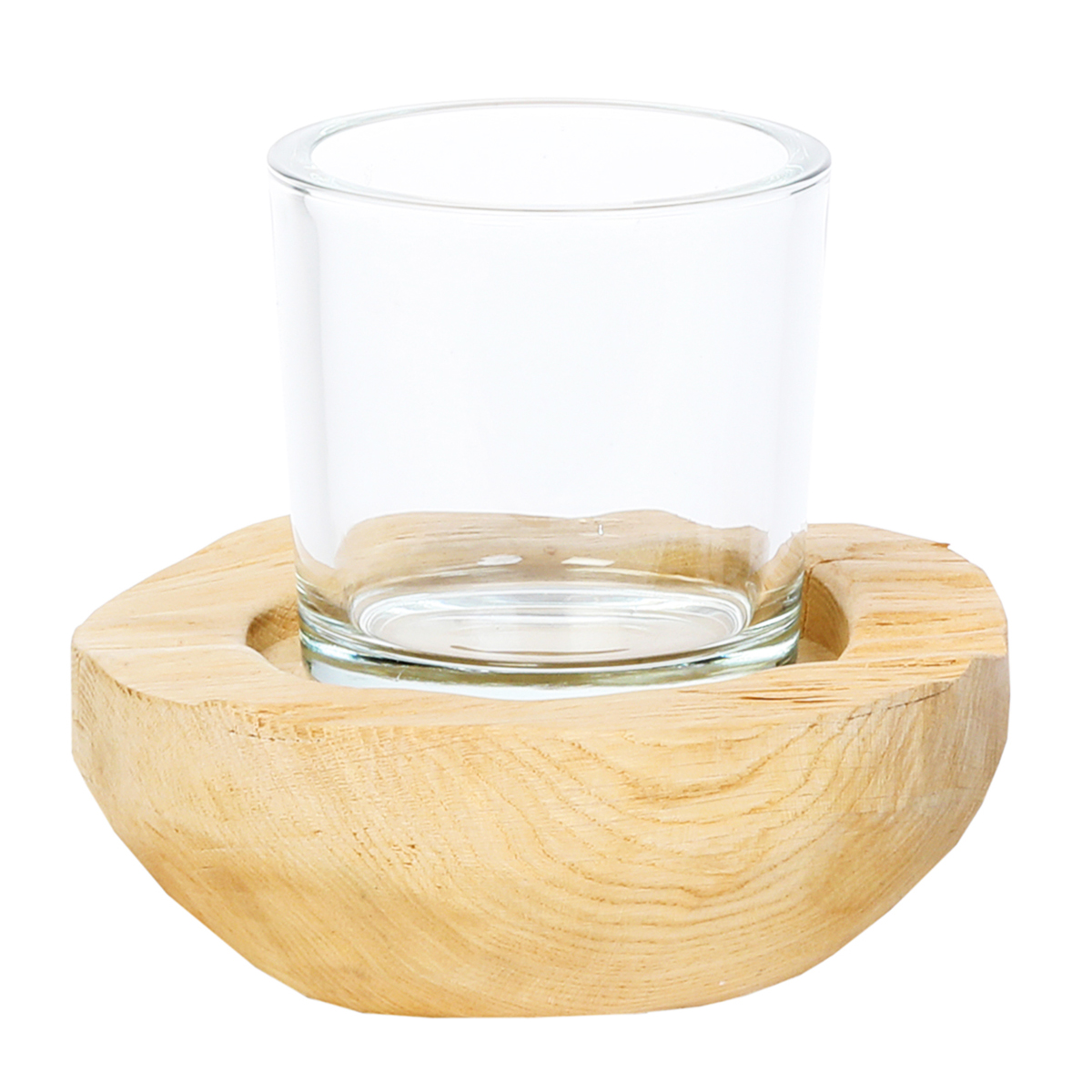 Windlicht Naturholz Knut, Naturholzschale mit Glaskörper, 18cm, WMG Grünberger