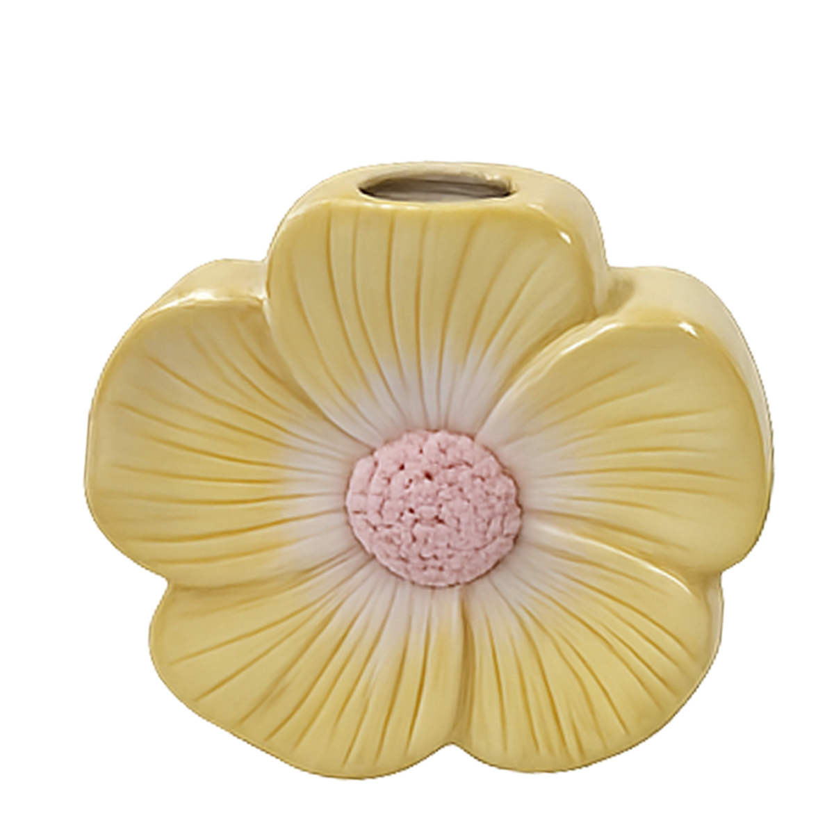Deko Vase Blüte gelb, Blumenvase aus Keramik, 14cm