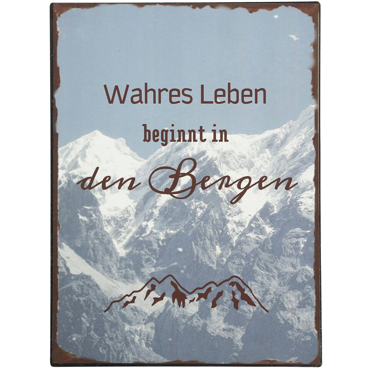 Wandschild Berge, Metallschild: Wahres Leben beginnt in den Bergen, Boltze Home Collections