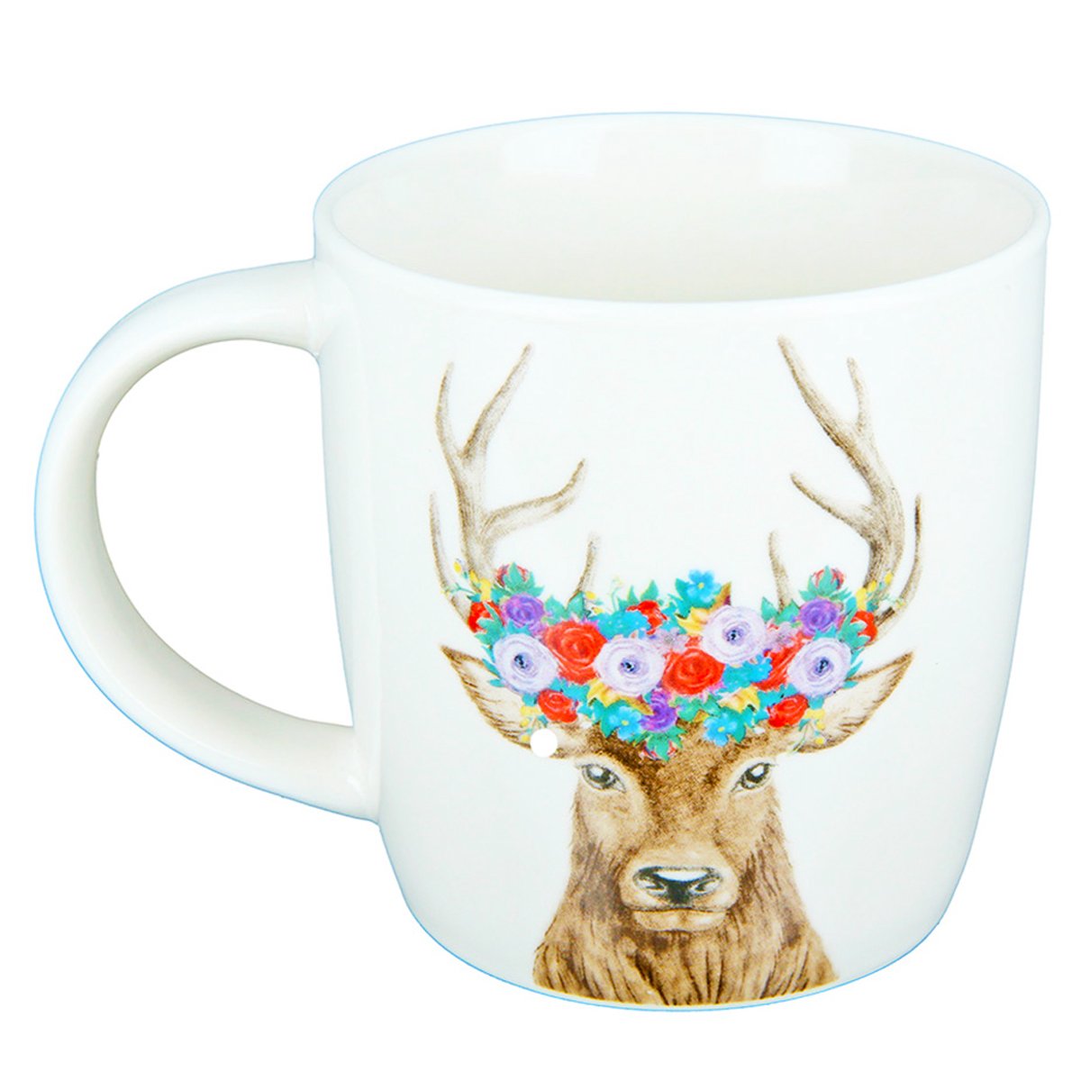 Tasse Hirsch mit Blumen, Henkelbecher mit Hirschkopf und Blumenkranz, Porzellantasse, 380ml, Gilde Handwerk