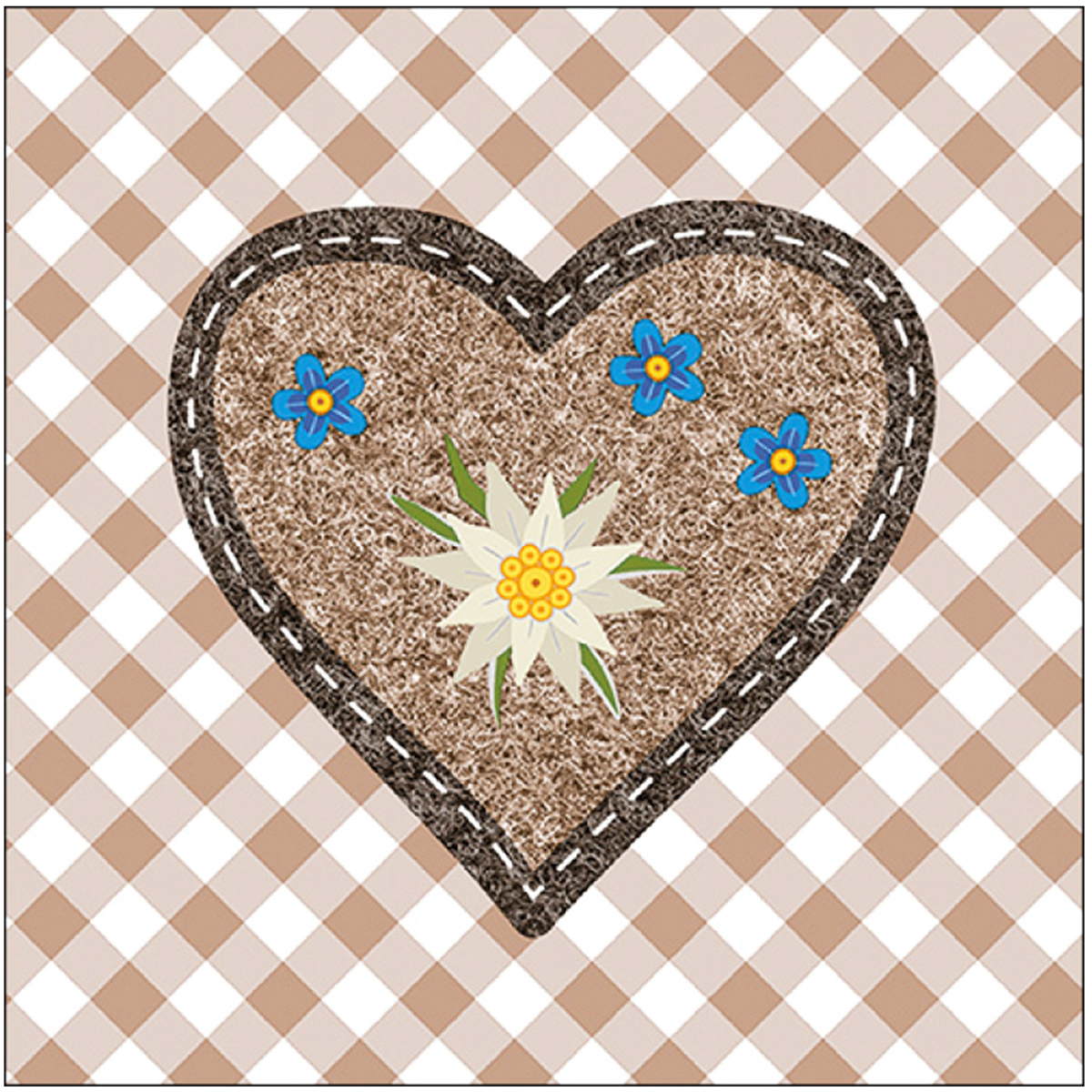 Ambiente Servietten Landhaus, Edelweiss heart brown, 33x33cm
