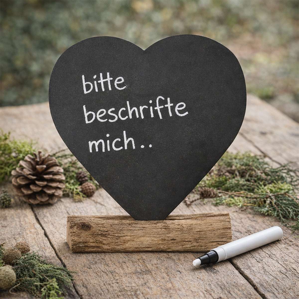 Kreidetafel Herz, Metallherz, Kreidetafel auf Holzsockel, 15cm, WMG Grünberger