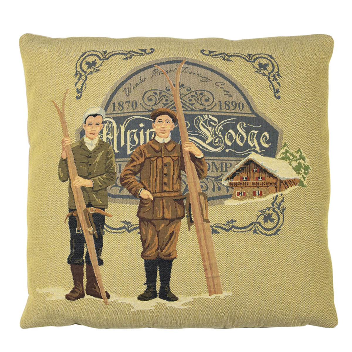 Gobelin Kissen Skifahrer Nostalgie, Alpine Lodge, 45x45cm, Mars & More