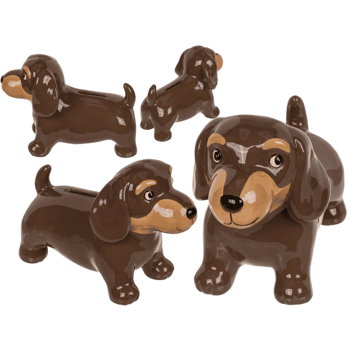 Spardose Hund, Sparschwein Dackel braun, Keramikspardose, 18cm