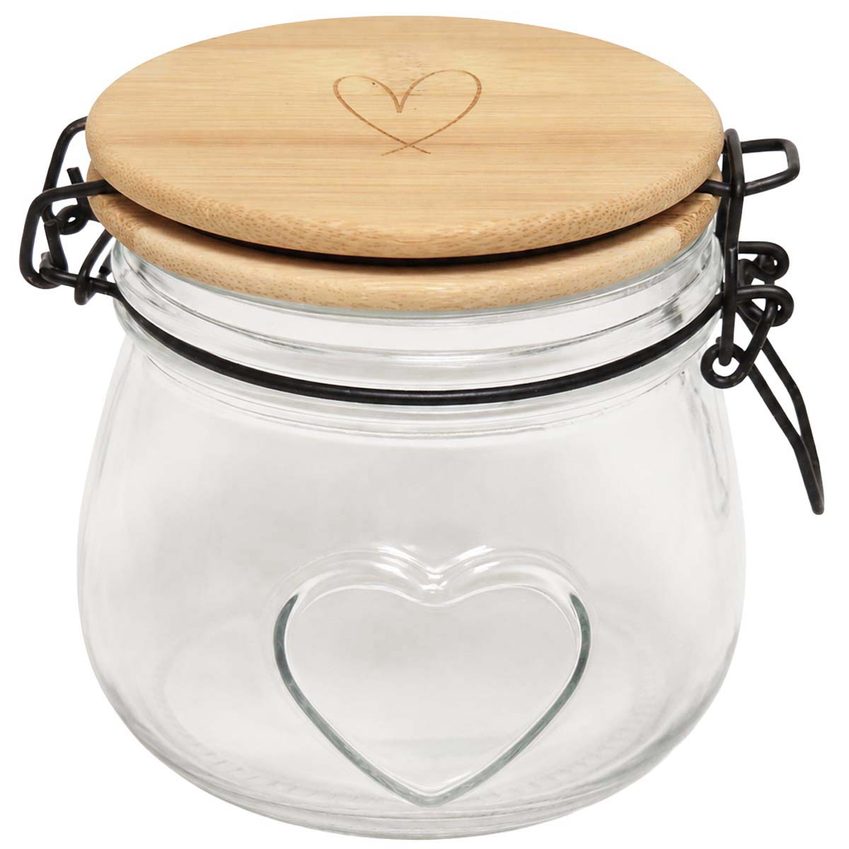Vorratsglas Herz, Marmeladenglas mit Bambusdeckel und Herz