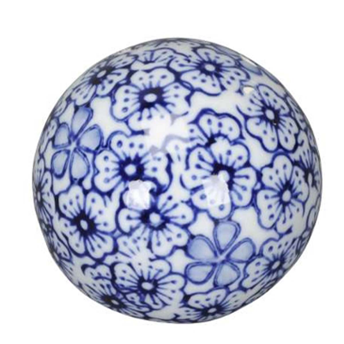 Deko Kugel blaue Blüten, Schwimmer, Porzellankugel, Ø6cm