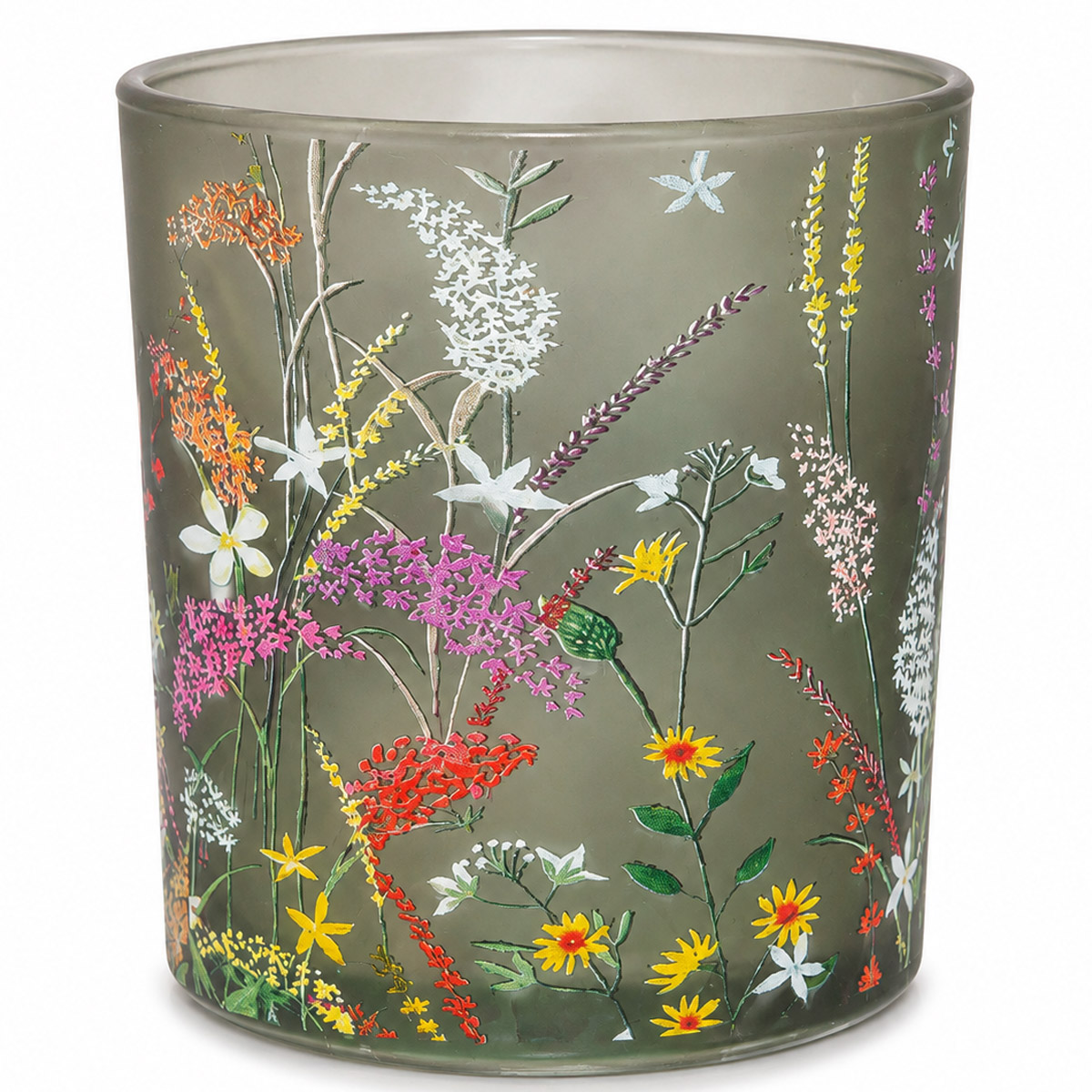 Windlicht Glas "Sommerwiese" mit farbenfrohem Blumenmotiv