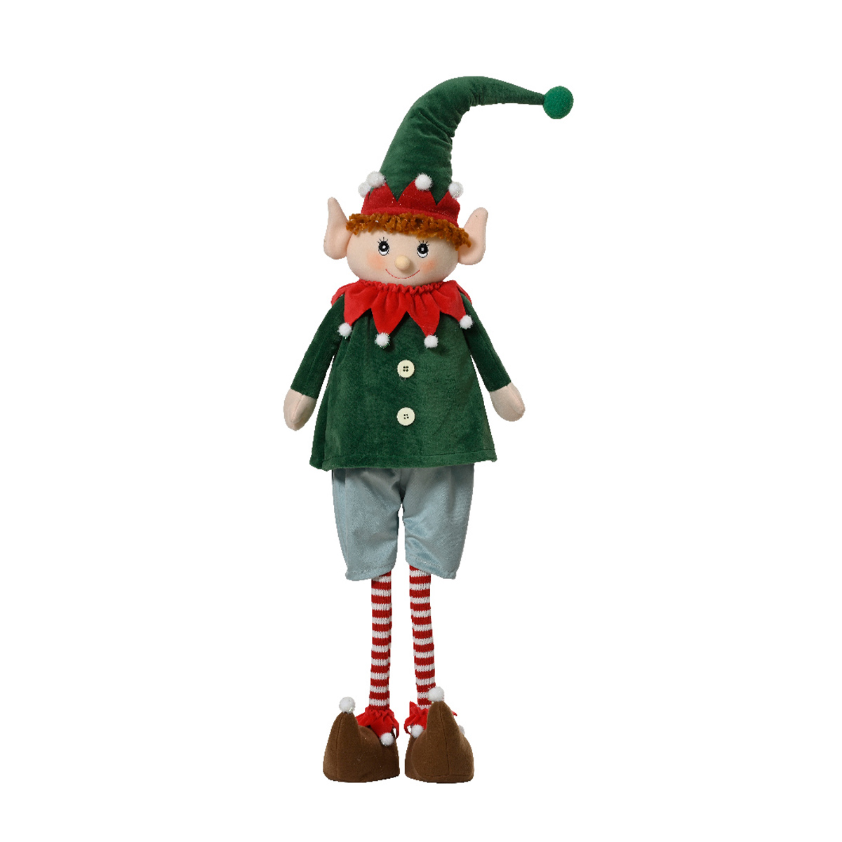 Deko Weihnachtselfe grün, große Weihnachtselfe auf langen Beinen, 120cm