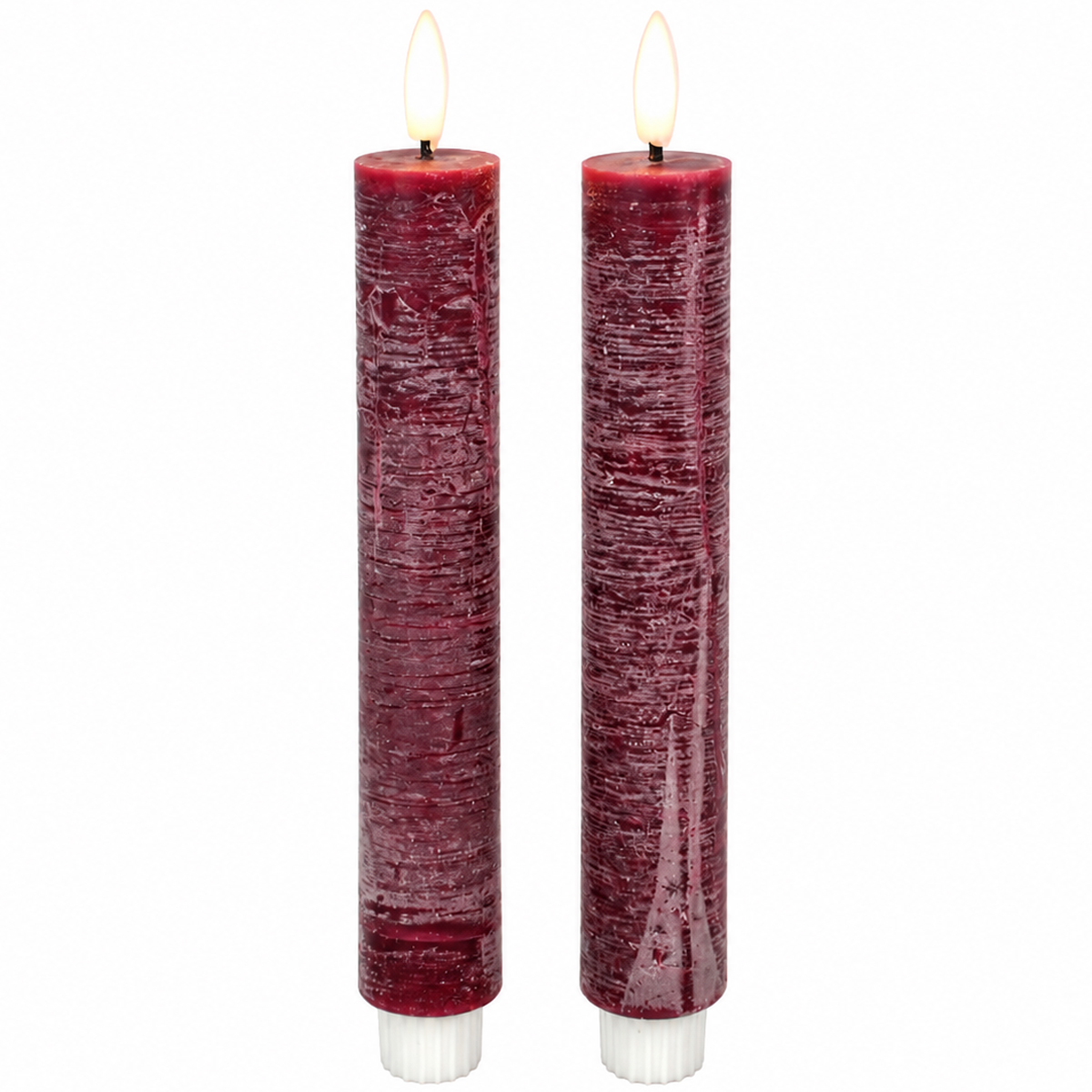 LED Stabkerze Rustikal, Echtwachs-Kerzen Weinrot, 2er-Set, 24cm
