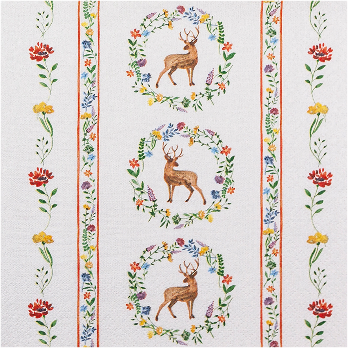 Home Fashion Papierservietten Hirsch, Hirsche mit Blumenbordüre, 33x33cm