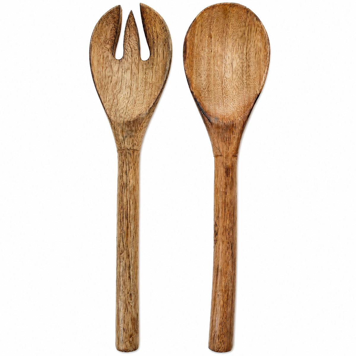 Deko Holzbesteck Gabel und Löffel, Salatbesteck aus Mangoholz, 25cm